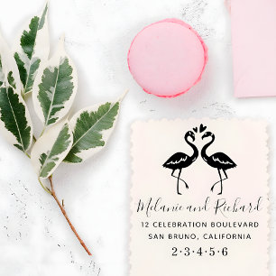 Tampons Encreurs Flamants roses Noms personnalisés Mariage bois Adr