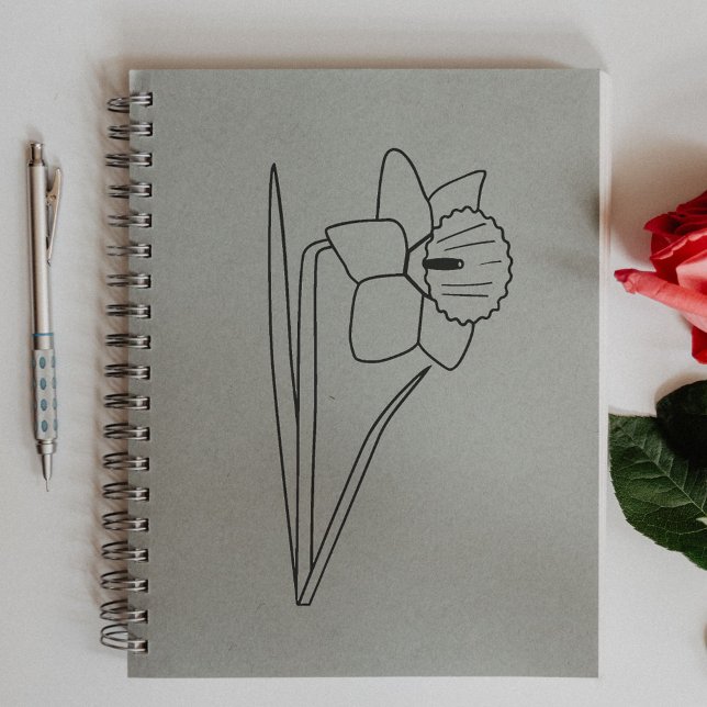 Tampons Encreurs Fleur d'art de la ligne de jonquille botanique (Botanical Daffodil Line Art Flower Rubber Stamp)