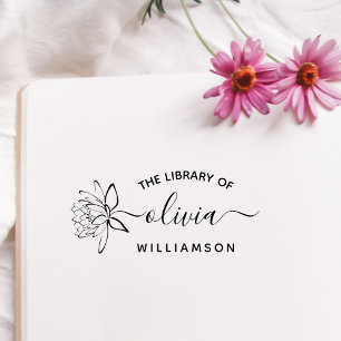 Tampons Encreurs Fleur de Lotus Élégante Bibliothèque de nom person