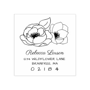 Tampons Encreurs Fleurs d'anémones à deux mains dessinées Adresse d