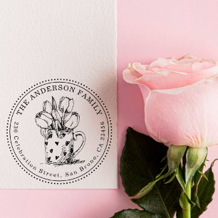 Tampons Encreurs Fleurs dans le nom de famille fait sur commande de