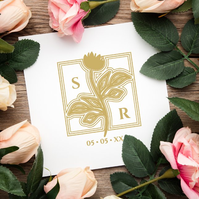 Tampons Encreurs Fleurs sophistiquées Initiales et date du Mariage (Créateur téléchargé)