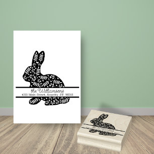 Tampons Encreurs Floral Bunny Monogramme Adresse de retour