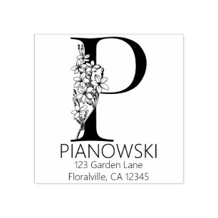 Tampons Encreurs Floral Head Letter - P - Return Address Monogram