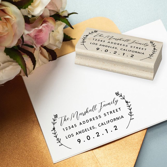 Tampons Encreurs Floral Laurels Adresse personnalisée Timbre en cao (Créateur téléchargé)