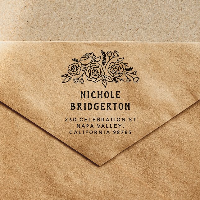 Tampons Encreurs Floral Rustic Style Retour Adresse Bois (Rubber Stamp Mock-up)