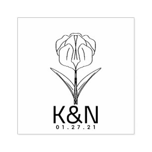 Tampons Encreurs Floral Tulip Line Art Initial Logo Mariage