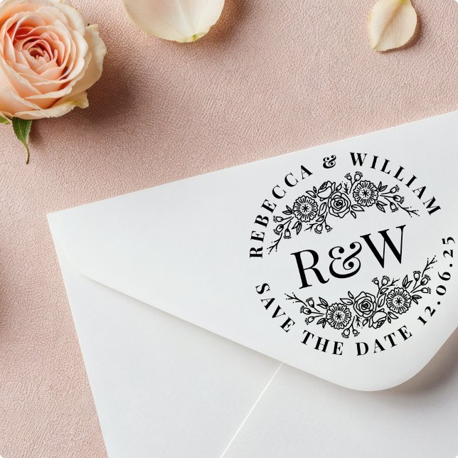 Tampons Encreurs Floral Wreath Wooden Monogram Save The Date (Créateur téléchargé)