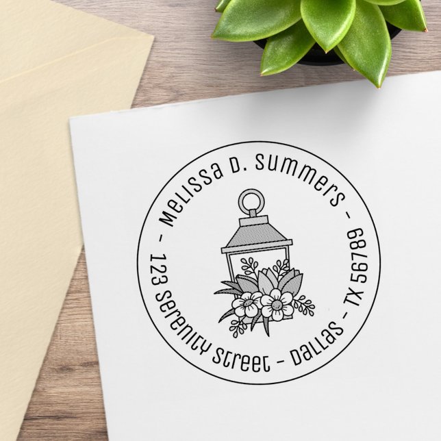 Tampons Encreurs Garden Lantern Flowers Adresse ronde 3 (Créateur téléchargé)