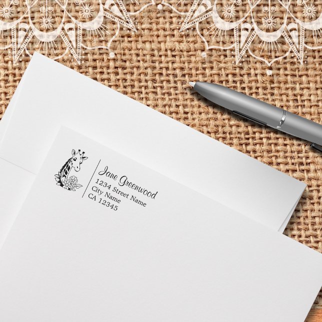 Tampons Encreurs Giraffe Et Fleurs Nom Et Adresse (Créateur téléchargé)