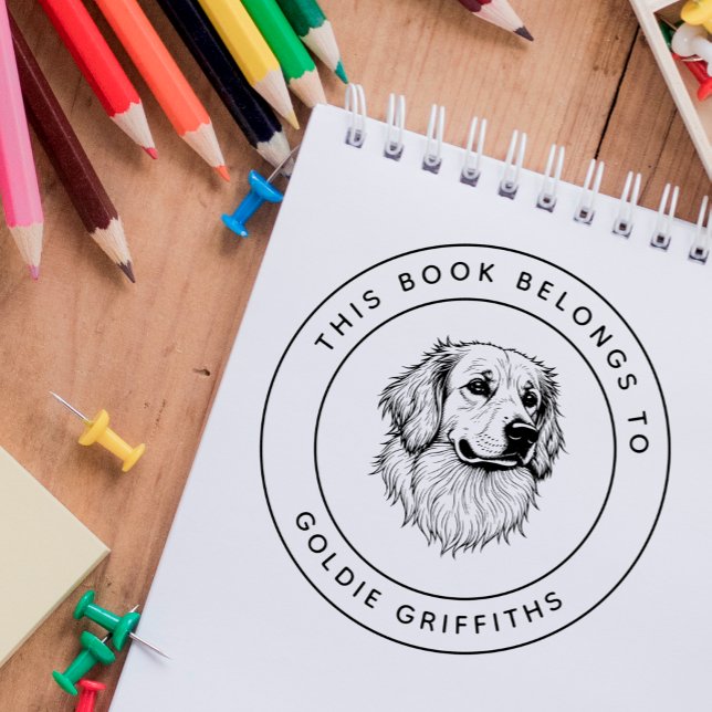 Tampons Encreurs Golden Retriever Ce livre appartient au nom de l'e (Créateur téléchargé)