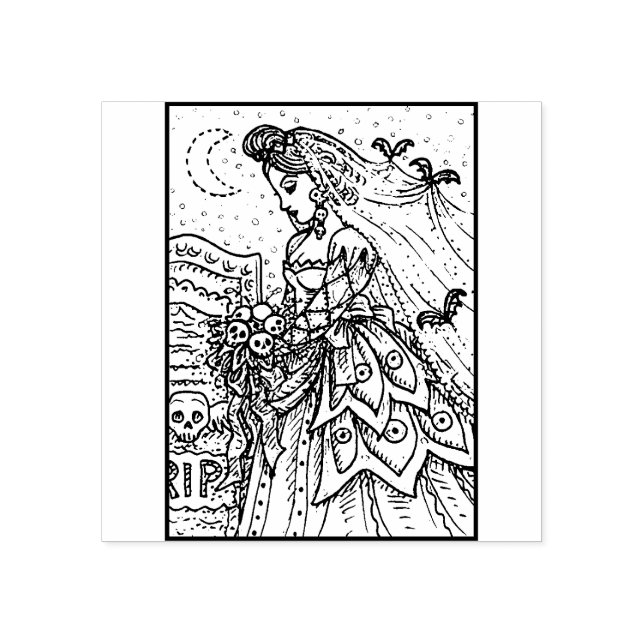 TAMPONS ENCREURS GOTH HALLOWEEN BRIDE, BAT VEIL RUBBER STAMP (Impression)