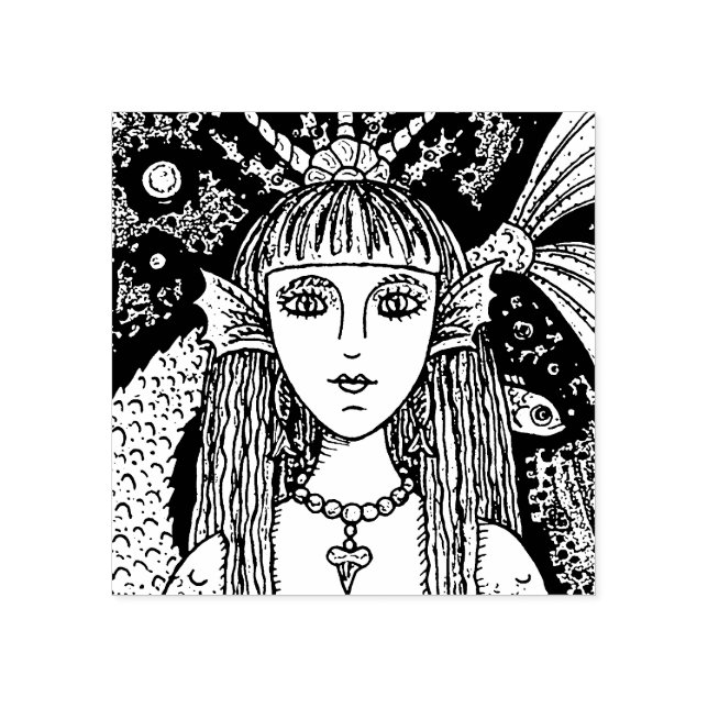 TAMPONS ENCREURS GOTH MERMAID, SIREN DE MER NOIRE IMAGINAIRE WHIMSY (Impression)
