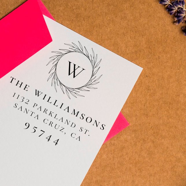 Tampons Encreurs Greenery Wreath Monogram Famille Adresse de retour (Créateur téléchargé)