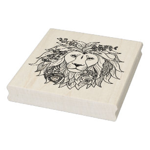Tampons Encreurs Griffonnage de lion et de fleurs