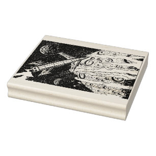 Tampons Encreurs Grosse Sci Fi Rocket Planète Wood Art Timbre