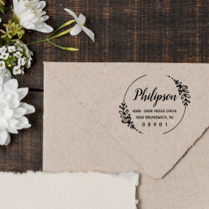 Tampons Encreurs Hand Drawn Greenery Wreath Name & Address