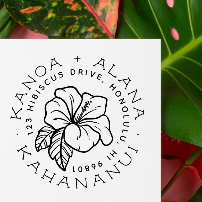 Tampons Encreurs Hibiscus hawaïen | Adresse de retour du couple mar (Créateur téléchargé)