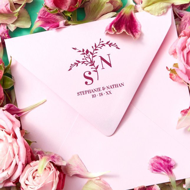 Tampons Encreurs Initiales botaniques chic Mariage Fleur sauvage mo (Créateur téléchargé)