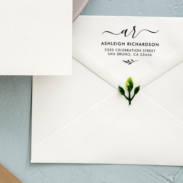 Tampons Encreurs Initiales de script élégantes | Adresse de retour  (Créateur téléchargé)