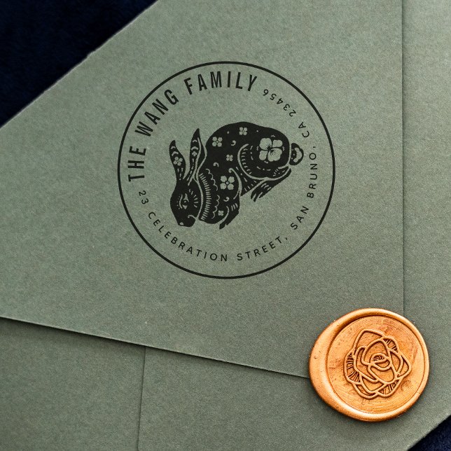Tampons Encreurs Lapin chinois Zodiac | Adresse de retour du nom de (Stamp Mock-up)