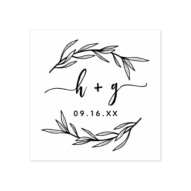 Tampons Encreurs Laurel Leaf Couples Monogramme Enregistrer La Date (Impression)