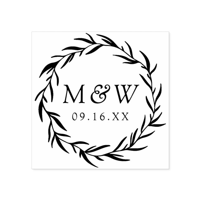 Tampons Encreurs Laurel Wreath Monogram Mariage (Impression)