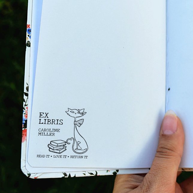 Tampons Encreurs Libris Ex personnalisés, Chat mignon avec livres (Créateur téléchargé)