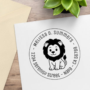 Tampons Encreurs Lion de dessin animé mignon adresse ronde