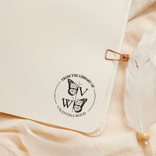 Tampons Encreurs Livre de la bibliothèque de monogrammes papillons 