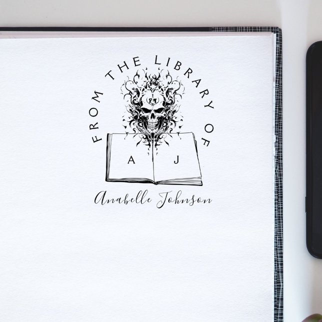 Tampons Encreurs Livre De La Bibliothèque Goth Skull Initiales Scri (Créateur téléchargé)
