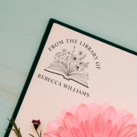 Livre Ouvert & Fleurs Votre Nom De la Bibliothèque