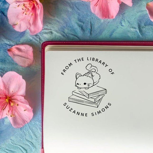 Tampons Encreurs Livre personnalisé | Cute chat sur livres (Créateur téléchargé)