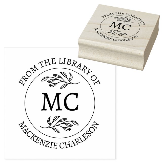 Tampons Encreurs Livre personnalisé de la bibliothèque à monogramme (From the Library of - personalized monogram initials with custom text and name book lovers stamp)