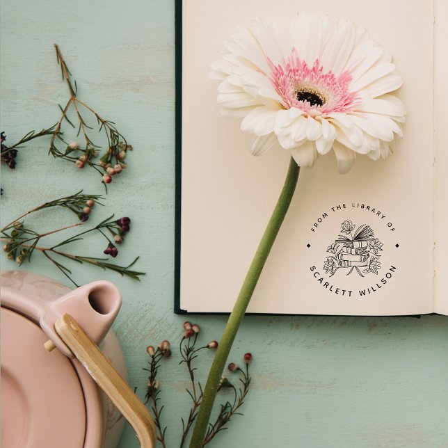 Tampons Encreurs Livres dessinés À La Main Fleurs Bibliothèque Pers (Créateur téléchargé)