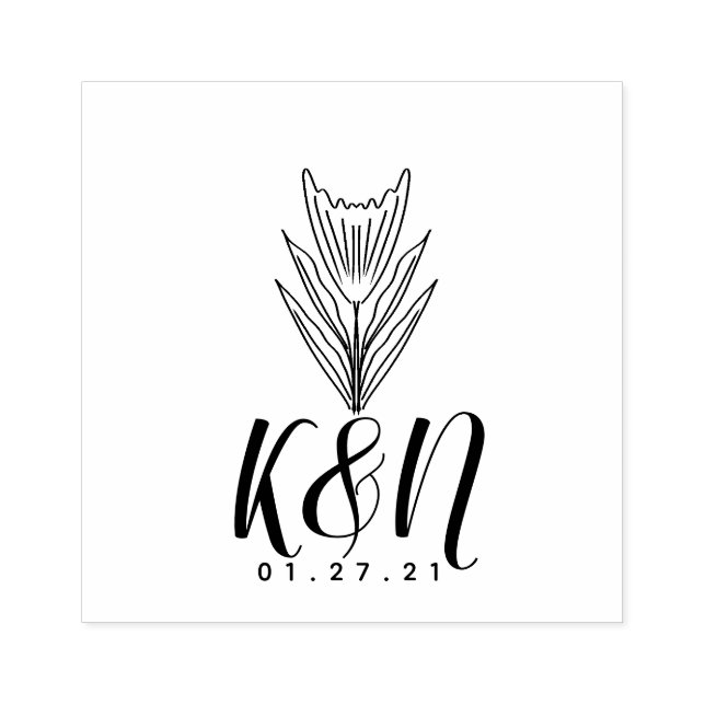 Tampons Encreurs Logo initial minimaliste de ligne florale Mariage (Impression)