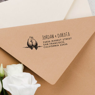 Tampons Encreurs Lovebirds   Noms de mariage et adresse de retour p
