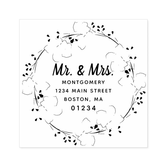 Tampons Encreurs M. & Mme Floral Modern Script Retourner l'adresse (Impression)