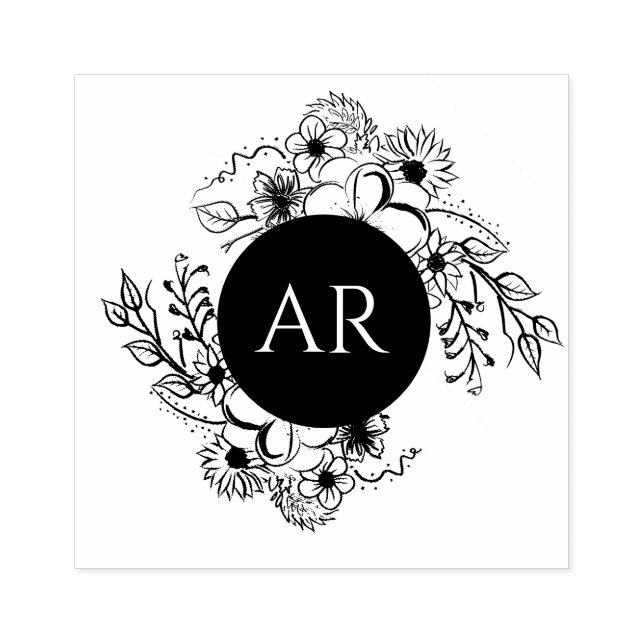 Tampons Encreurs Mariage de monogramme floral rustique (Impression)