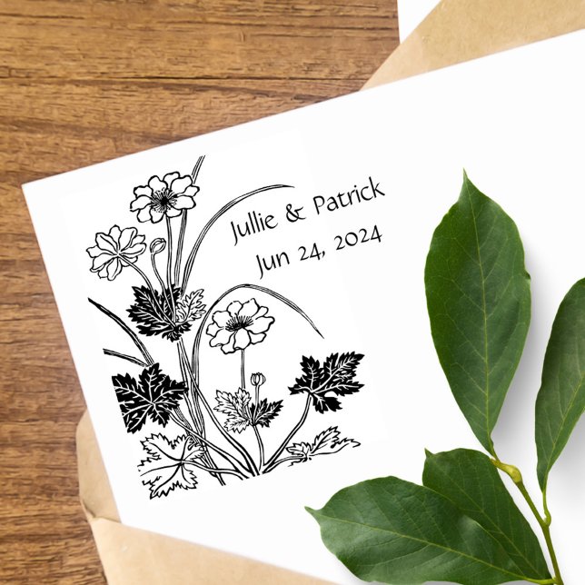 Tampons Encreurs Mariage Rustique Floral Couple Date Bois Art Timbr (Créateur téléchargé)