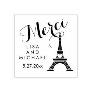 Tampons Encreurs Mariage tour Eiffel Paris Noir et Blanc Merci