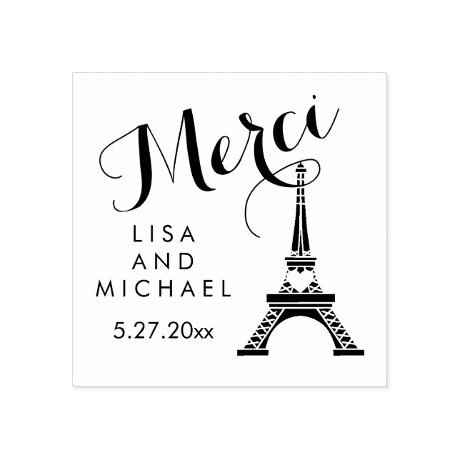 Tampons Encreurs Mariage tour Eiffel Paris Noir et Blanc Merci (Impression)