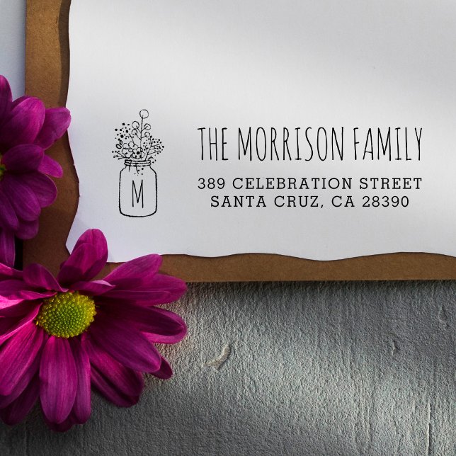 Tampons Encreurs Mason Jar Monogram Nom de famille Adresse de retou (Créateur téléchargé)