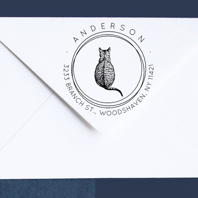 Tampons Encreurs Modern Cat Rustic Adresse de retour (Modern Cat Rustic Return Address Rubber Stamp. Perfect for cat lovers!)