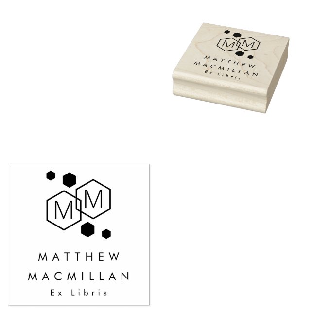 Tampons Encreurs Modern geometric hexagons monogram library book (Tamponné)