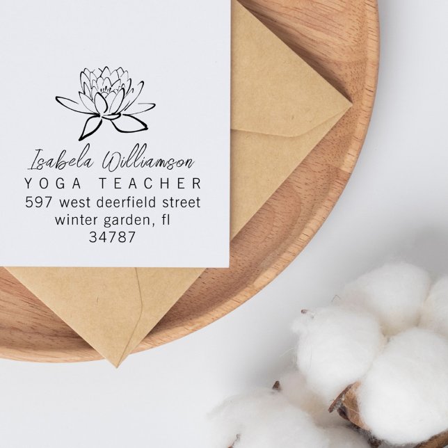 Tampons Encreurs Modern Yoga Enseignant Lotus Flower Adresse de ret (Modern Yoga Teacher Lotus Flower Return Address Rubber Stamp)