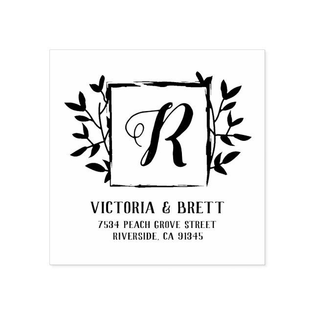 Tampons Encreurs Monogram Laurel Frame Mariage Adresse de retour (Impression)