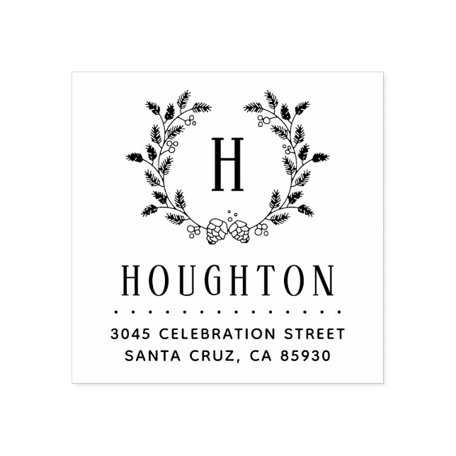 Tampons Encreurs Monogramme de couronne de pin rustique Adresse de  (Impression)