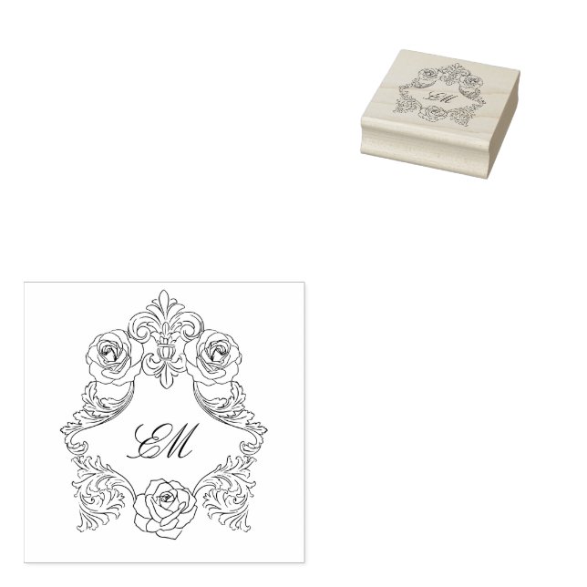 Tampons Encreurs Monogramme de crête de rococo de couronne botaniqu (Tamponné)
