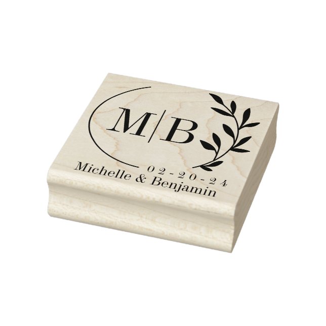 Tampons Encreurs Monogramme de feuille moderne avec date et nom (Tampon)